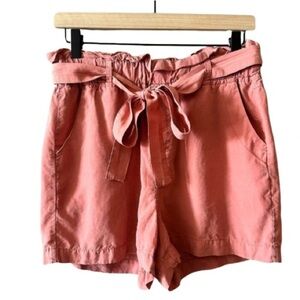 Women's M Thread + Supply Paper Bag Shorts Pink Belted High Rise Elastic Waist